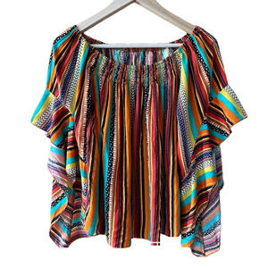 Colourful Boho Butterfly Sleeve Off The Shoulder Top Striped - Large